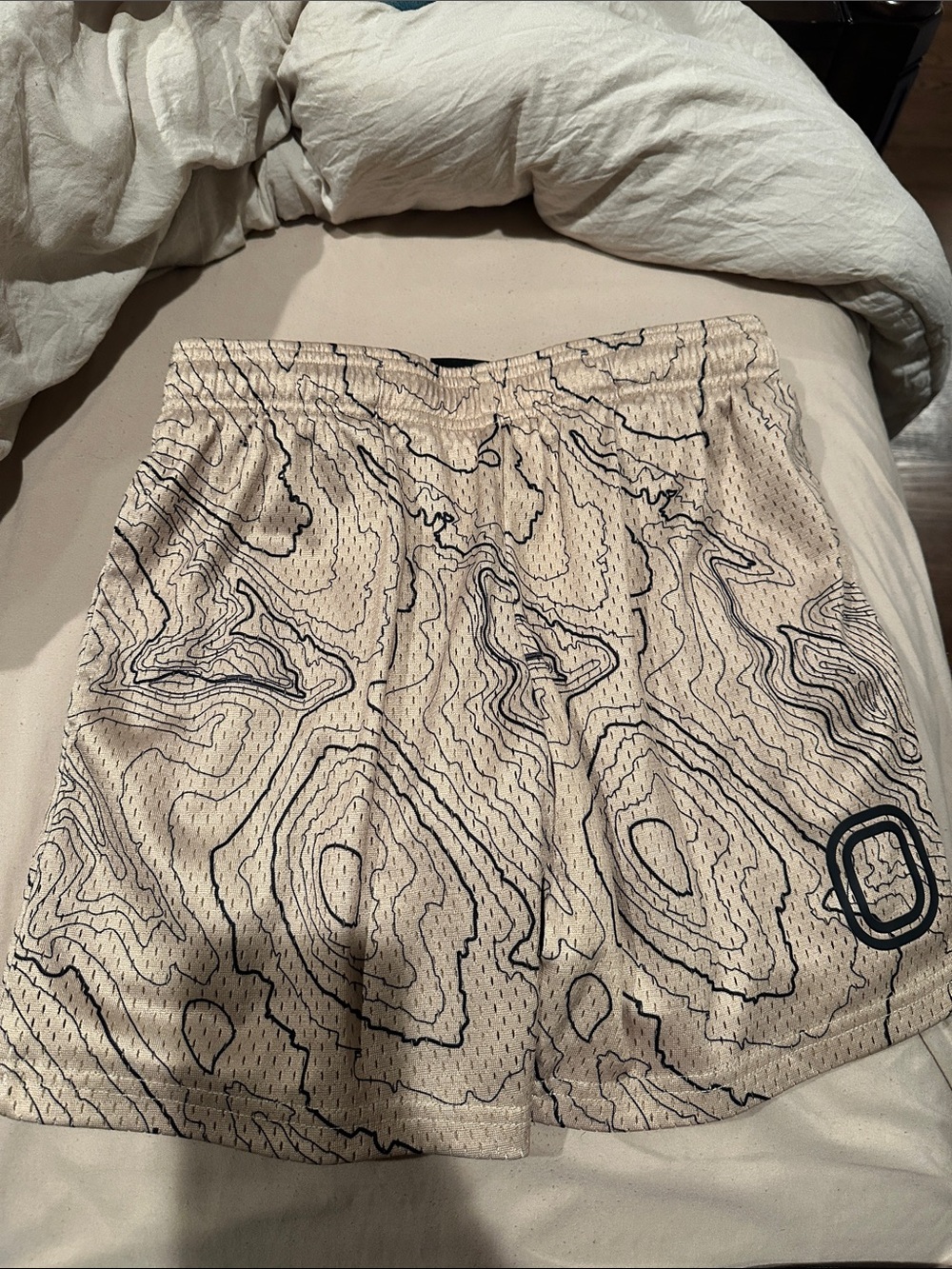 Overtime Beige Topographic Print mesh Athletic Shorts